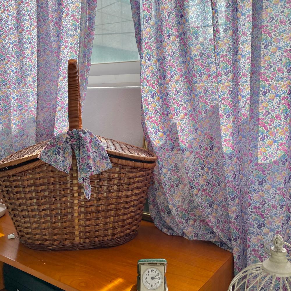 flower garden curtain 플라워 잔꽃 무늬 쉬폰 커튼 빈티지 레트로