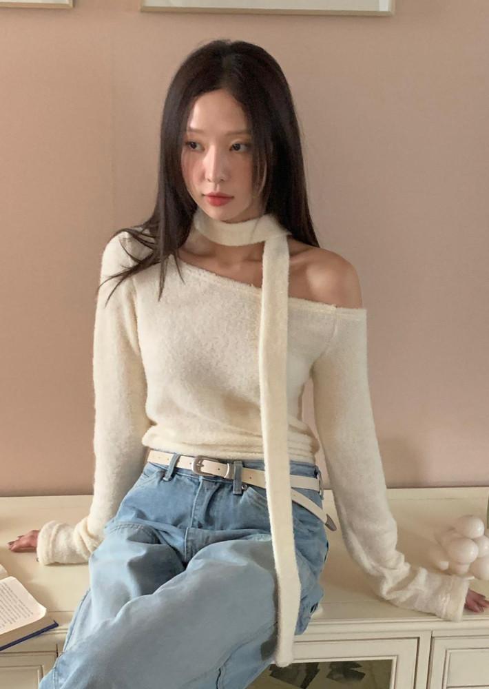 Arr 아르 숄더 언발 티셔츠 스카프 세트 t 3colors