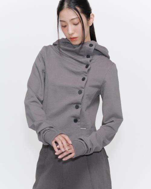 Cowl neck botton hoodie DARK GREY