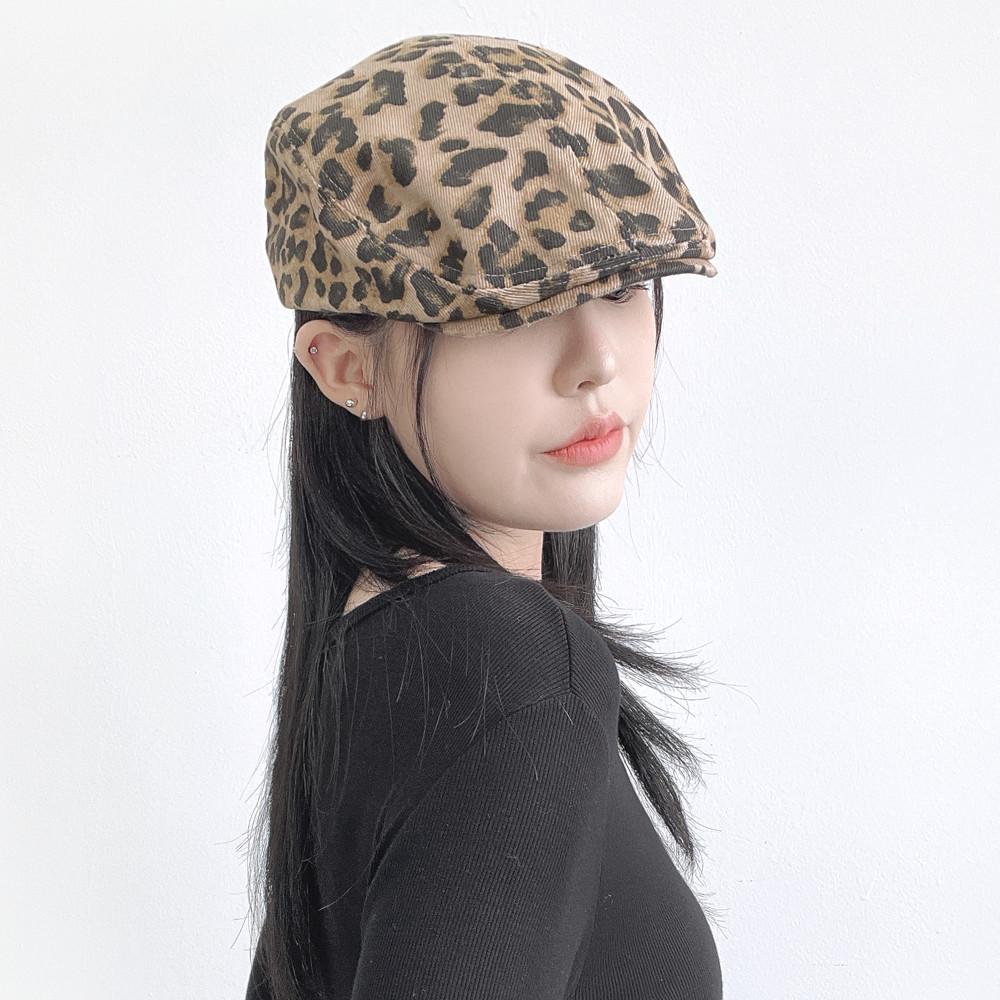씨엘투 [2col] 어텀 레오파드 호피 코튼면 여성 마도로스 헌팅캡