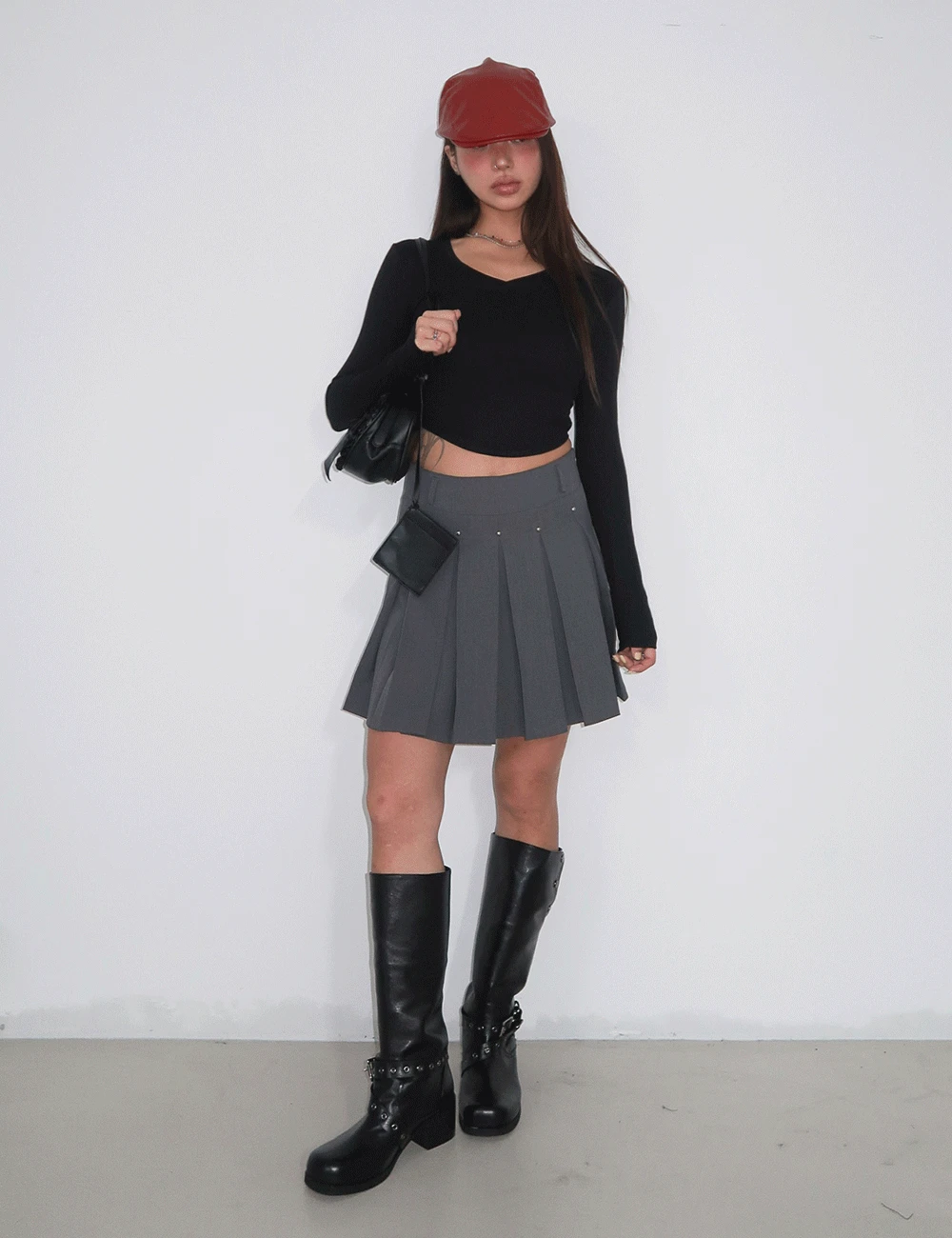 STUD PLEATS MIDI SKIRT / 스터드 플리츠 미디 스커트