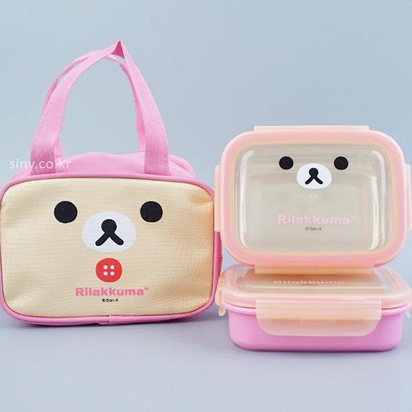 코리락쿠마 2단 이중스텐 도시락통 가방세트 (얼굴 아이보리) 어린이 초등학생 소풍도시락 준비