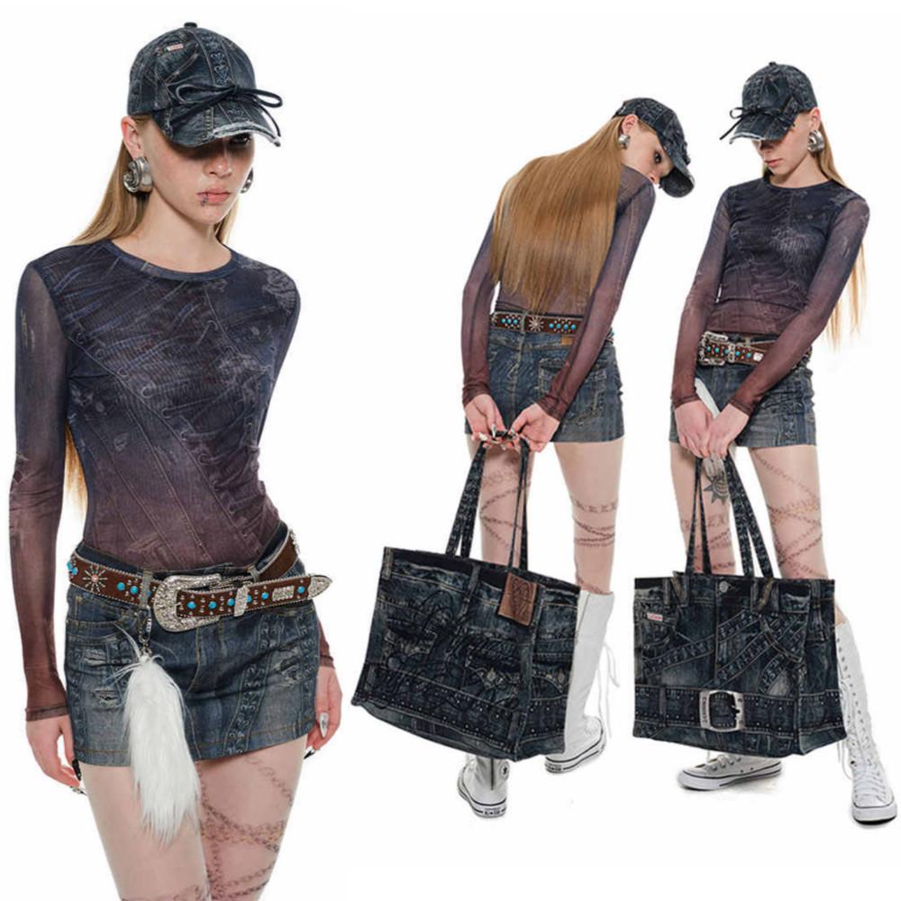 1JINN STUDIO 원진스튜디오 프린트 데님스커트 H라인 미니스커트 청치마