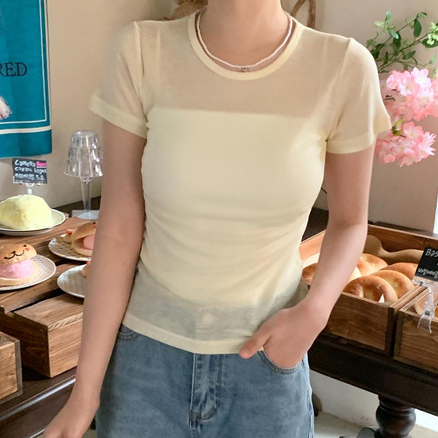 아더먼데이 [베이직템🕊소프트] 하프텐셀 라운드 반팔티셔츠 시스루 여름신상 봄신상 이너 텐셀 여리여리핏 인생핏 얇은반팔
