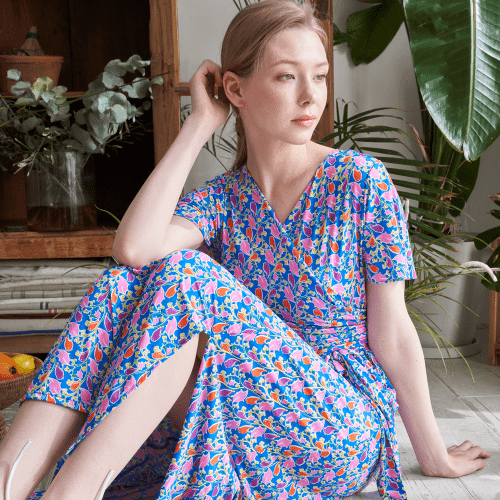 커버 랩 원피스 블루