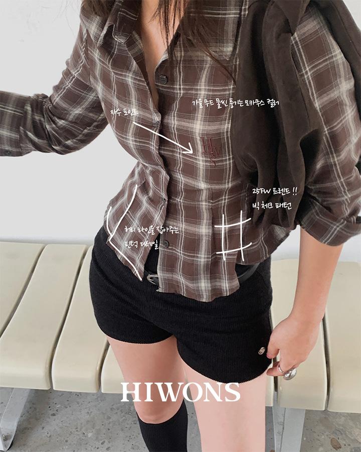 [HWS] 가을 빅 체크 슬림핏 7부 슬림핏 모카무스 셔츠