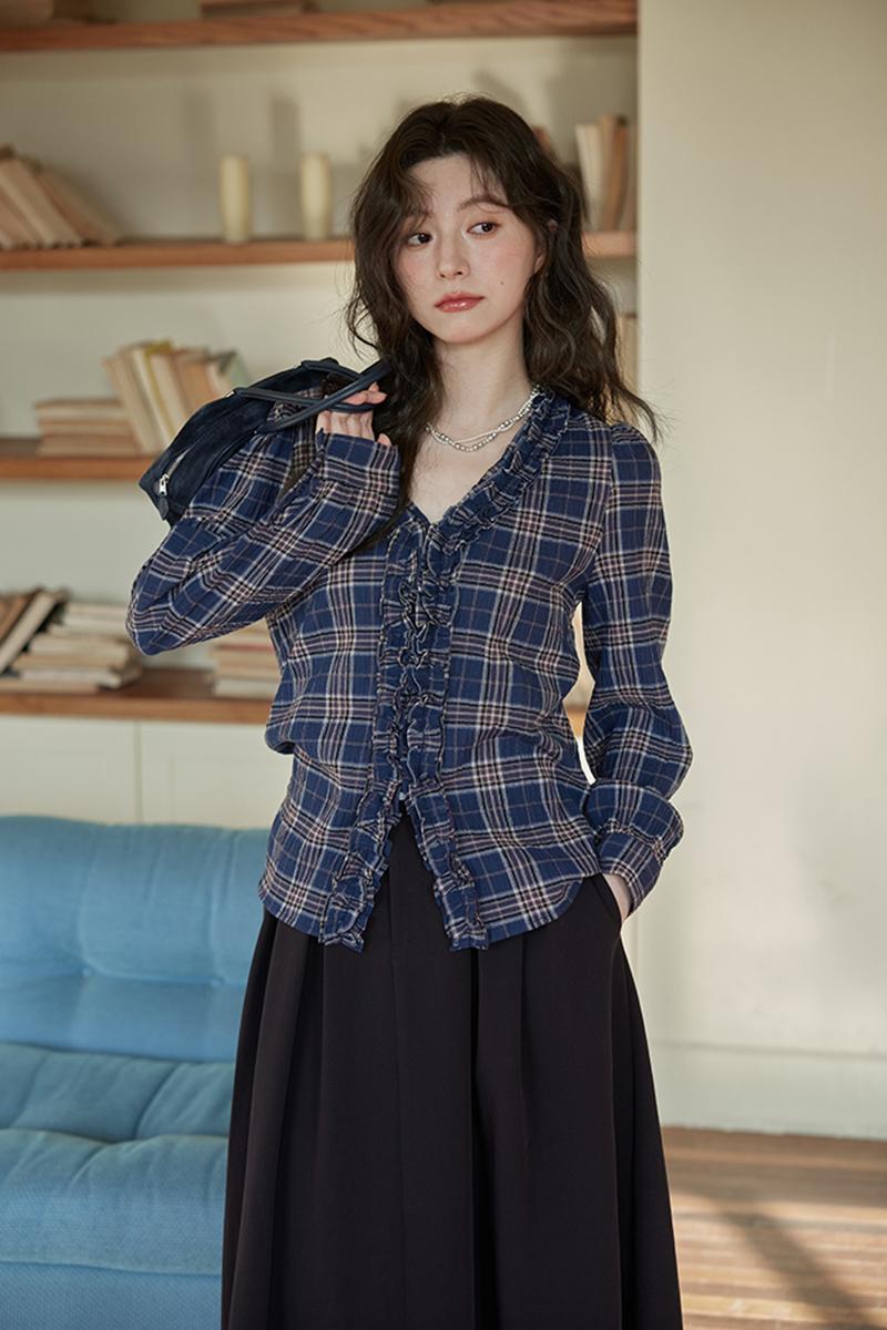 [pre-order] 루시 체크 프릴 블라우스