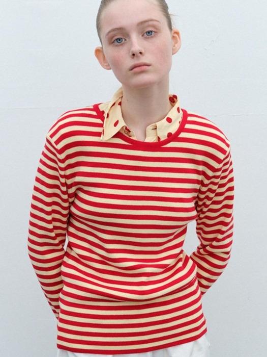 Combi Striped Knit T-Shirts (Red & Egg)