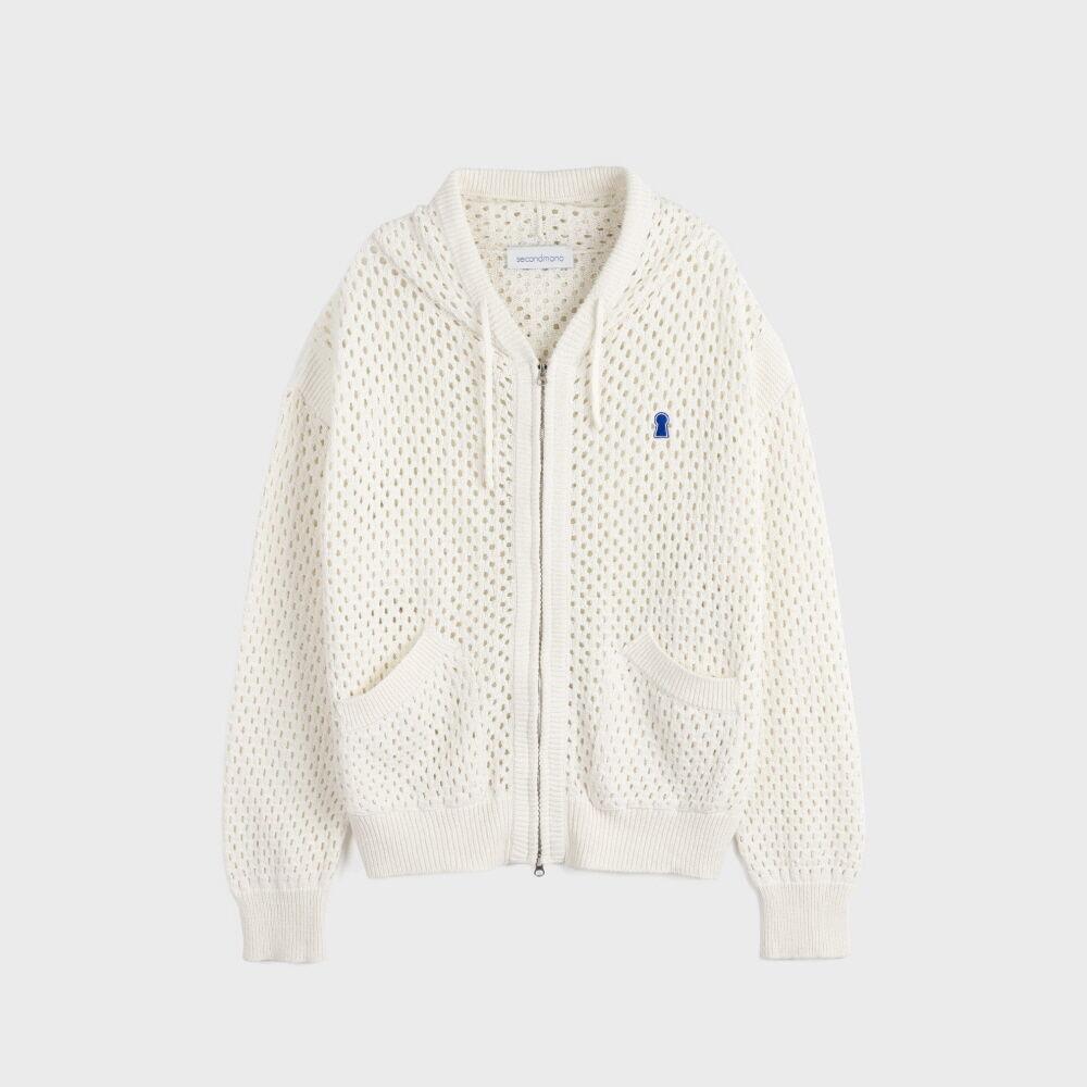 키홀 펀칭 후드 집업 니트 아이보리 SEJK007IVORY