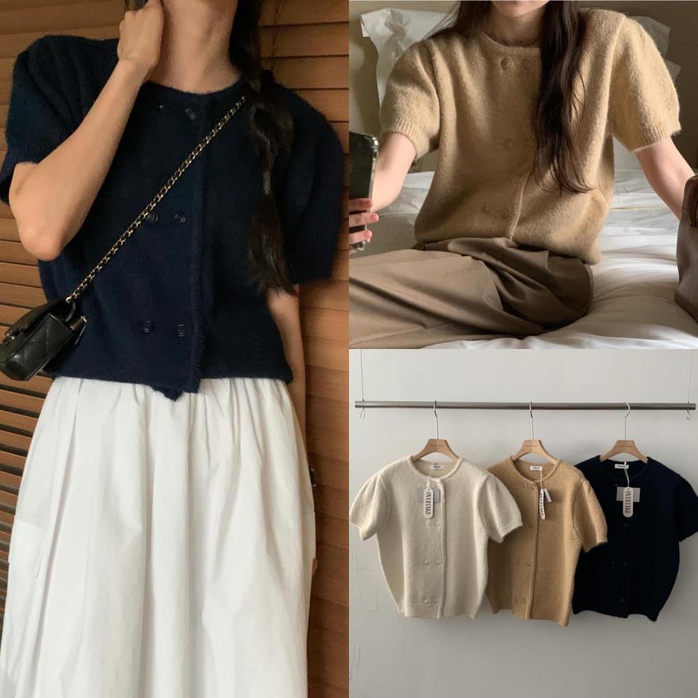 (2주소요) 오버테이크 퍼프 가디건 여성 가을 라운드 반팔 가디건 3color