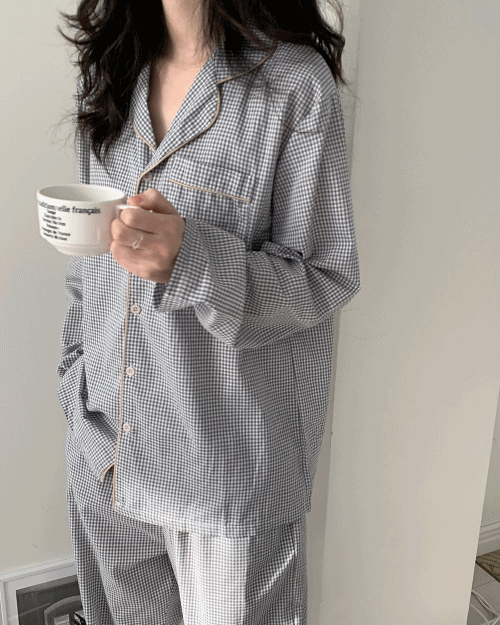 [unisex] 펜스 면 오버핏 긴팔 파자마 set - 사계절 추천 !