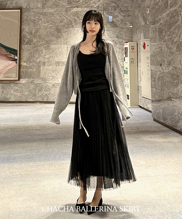 샤샤 쉬폰 플리츠 스커트