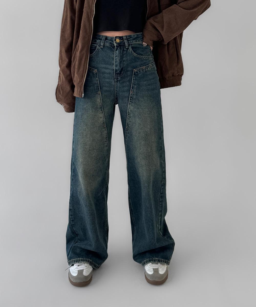 리벳 패치 데님팬츠