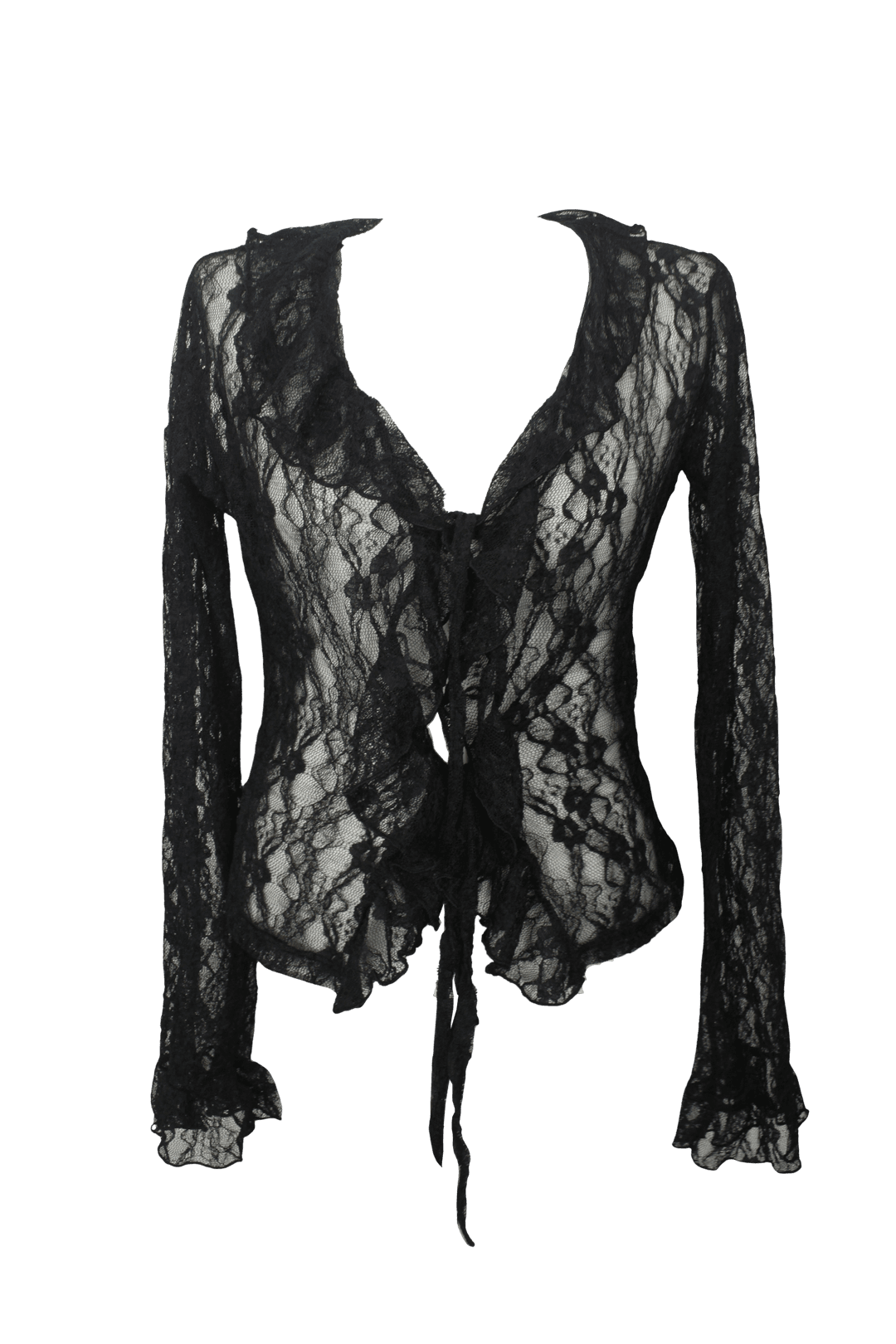 [Pink orchid house] Frill lace cardigan (3color) (Black)