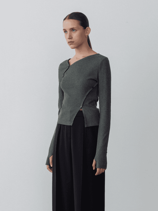 Unbalanced Cut-out Top Gray (JWTS2F902G3)