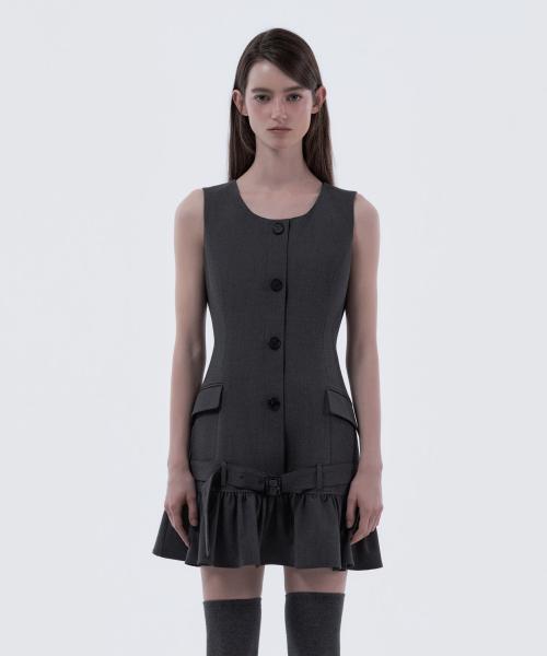 Sleeveless Flare Suit Dress - Dark Grey