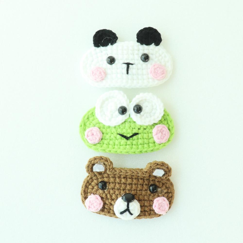 뜨개 헤어핀 뜨개 머리핀  곰돌이 머리핀 헤어핀 핸드메이드 똑딱핀