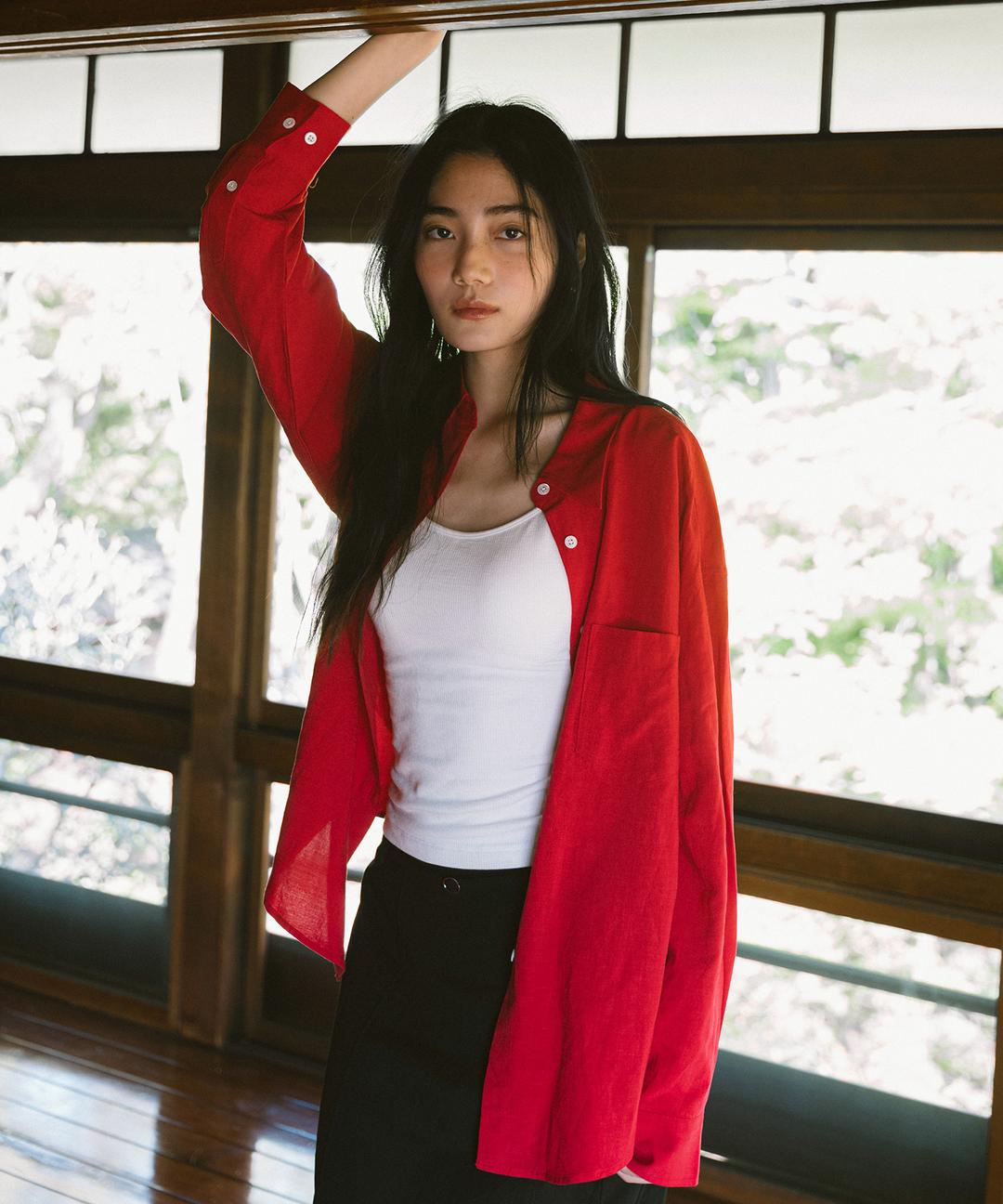시야쥬 SITP5198 린넨 블렌드 퓨어 셔츠_Cherry red