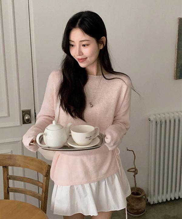 쇼퍼랜드 [울][끈][셋트][봄]햇살 스트랩 울 루즈핏 보트넥 니트 (4color)