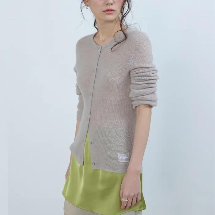 Sheer Mohair Knit Cardigan Ash beige