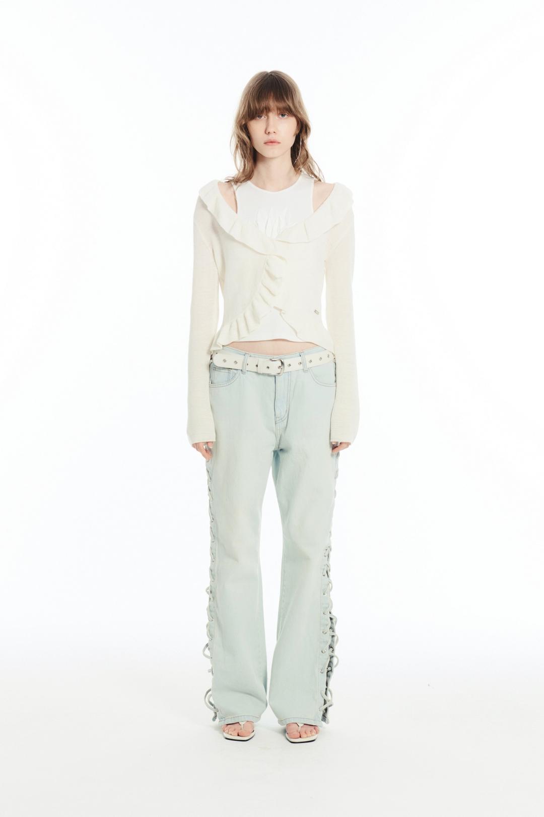 SIDE EYELET JEANS / LIGHT BLUE