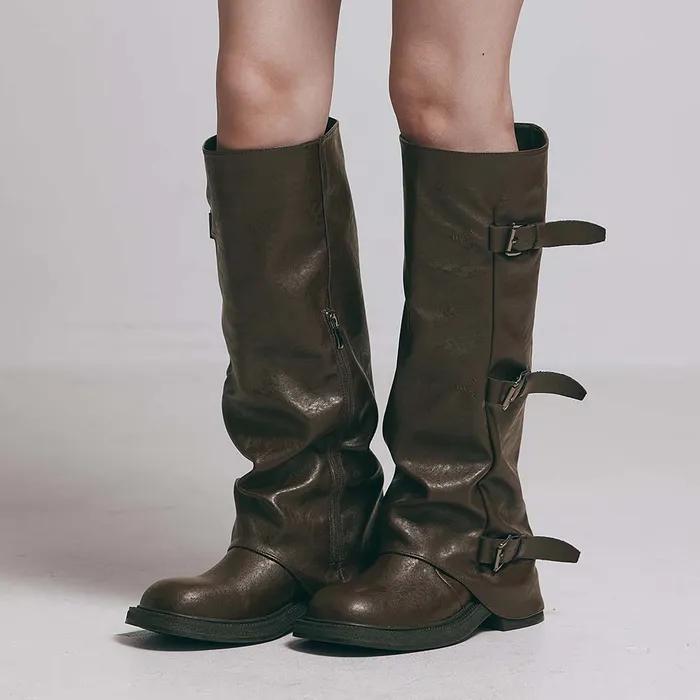 바르크 소가죽 폴딩 버클 롱 부츠 2color