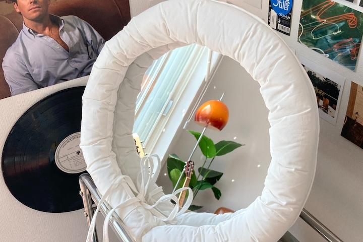 패브릭 쿠션거울 인테리어 벽거울 아크릴 유리 원형 탁상거울 2colors