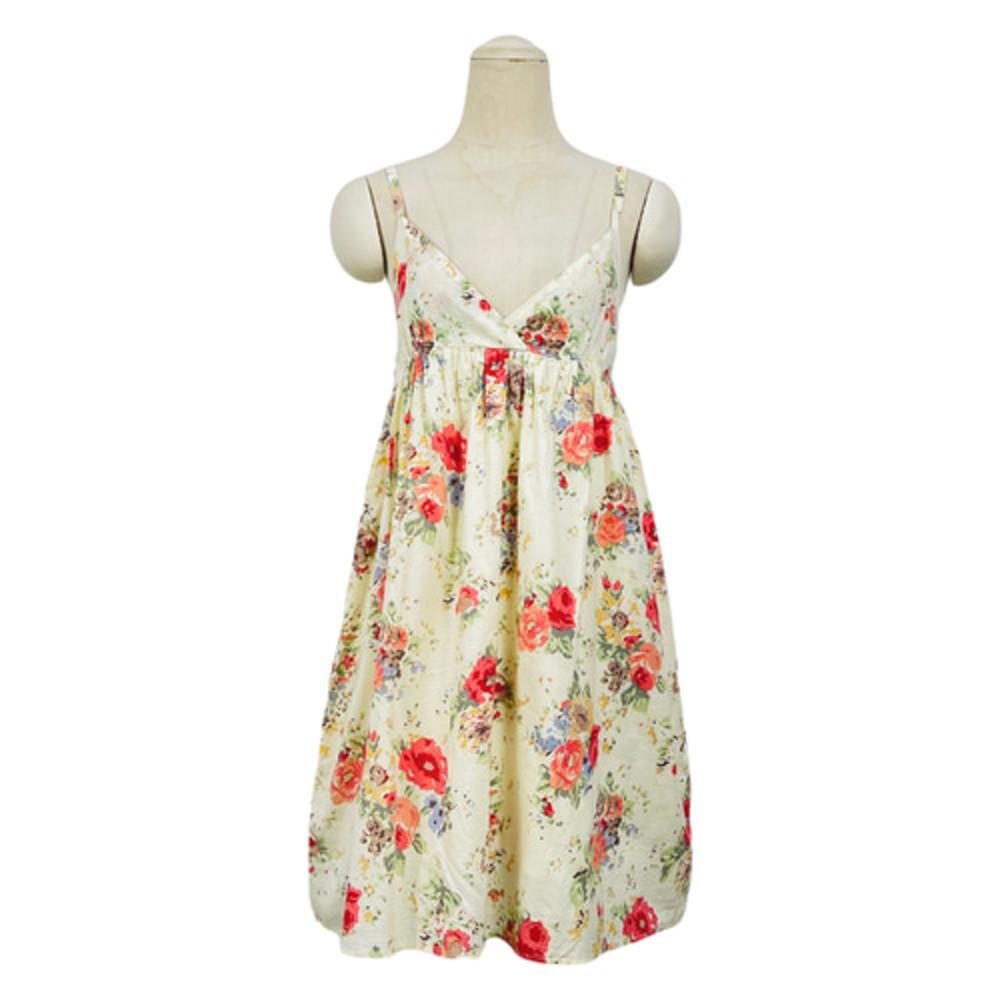 [중고] 2361 아이보리 플라워 패턴 면 끈원피스