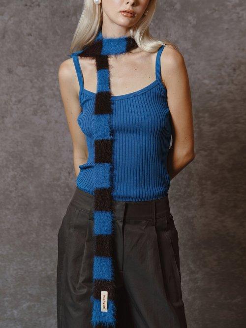 MIXED STRIPE KNIT MUFFLER - BLUE BROWN