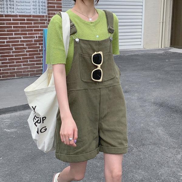 캔지 멜빵 하프 팬츠