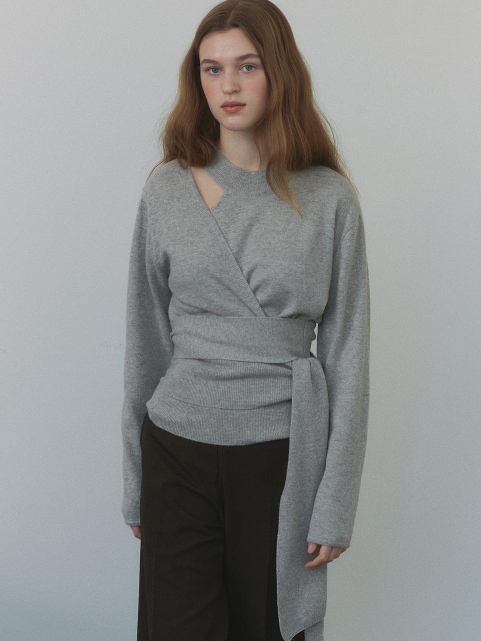 comos 1315 cross wrap choker neck knit (light gray)