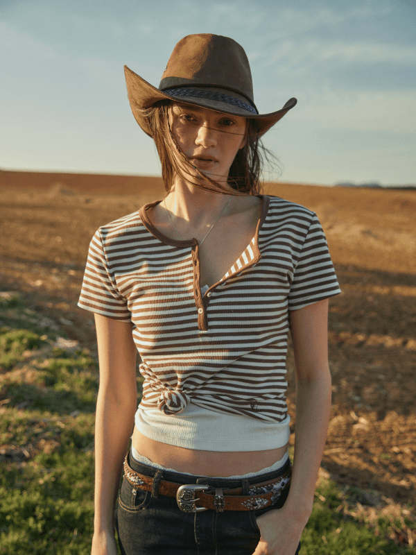 Ribbed Henry Neck T-shirt