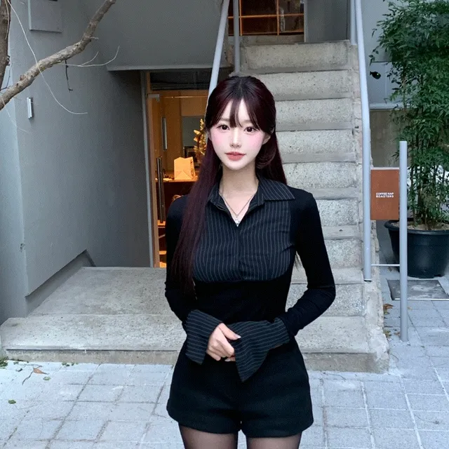 이프 스트라이프 셔츠 탑