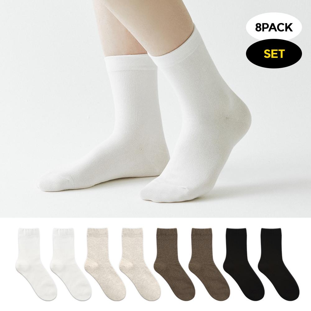 GGRN 스탠다드 무압박 밴딩 여자 긴 양말 8켤레 세트 학생 교복 패션 무지 국산 삭스