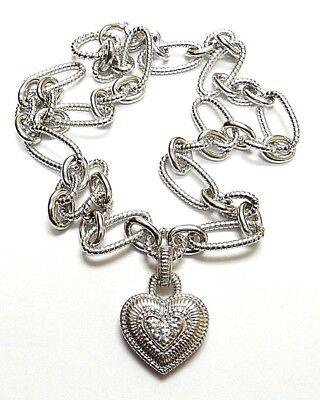 Judith Ripka 체인 스털링 실버 링크 화이트 토파즈 목걸이 & 하트 펜던트