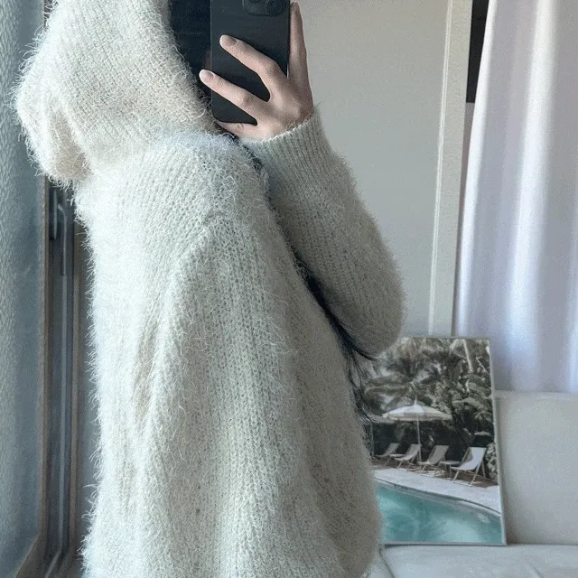 [주문 폭주][보온성 최고!] 솔잎 후드 니트