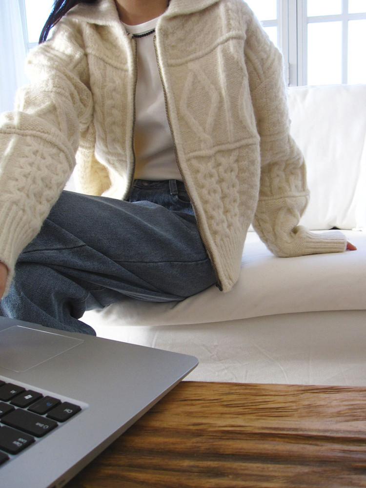 TWISTED KNIT ZIP UP 꽈배기 니트 집업