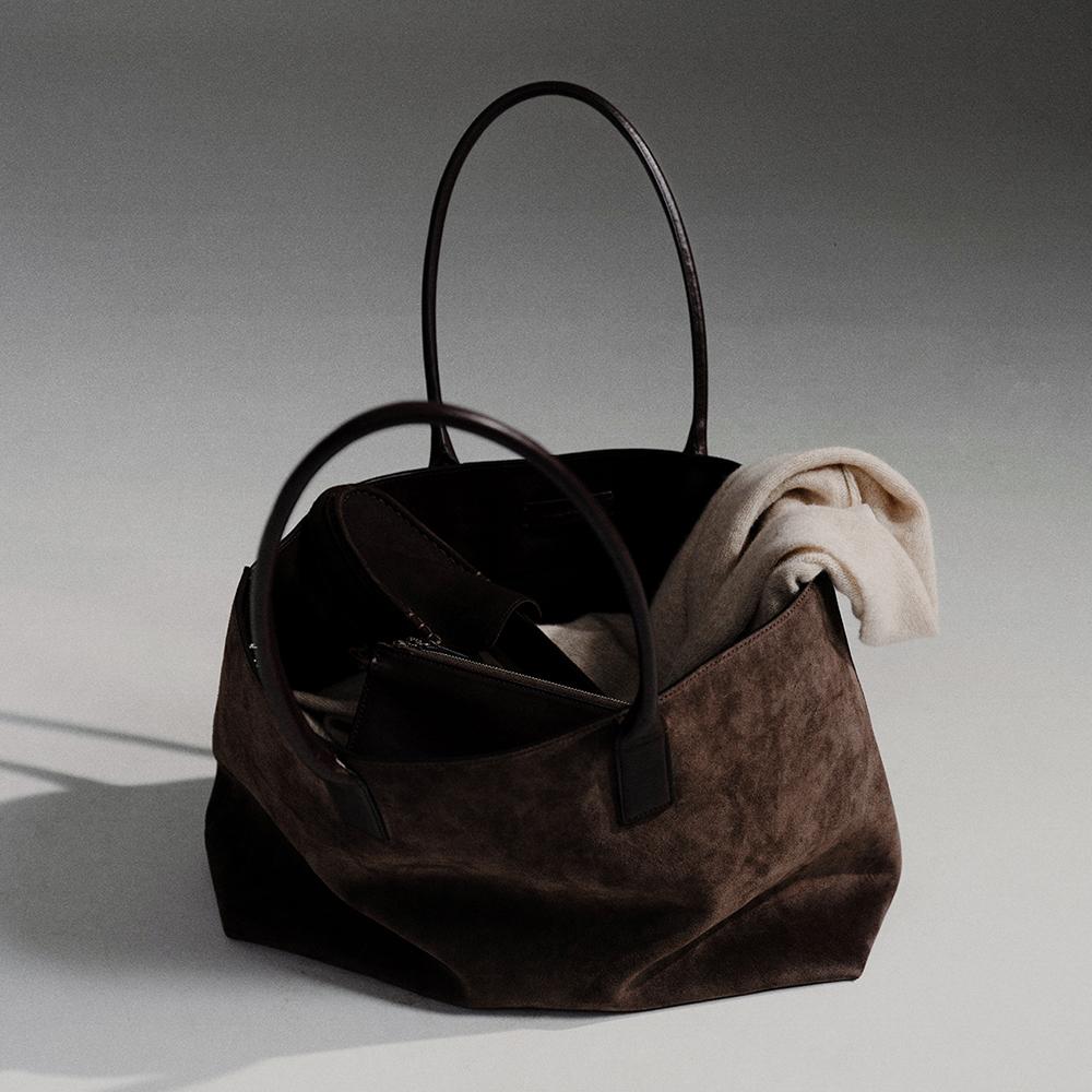 Margo Suede Tote Bag Charcoal-Brown