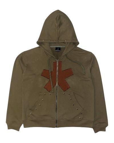 [SMOKEASTAR] Star Patched Hoodie Zip-up(KHAKI)