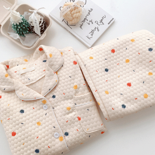 [무배] 크레파스 누빔 컬러 도트 수면 잠옷 파자마 투피스 홈웨어