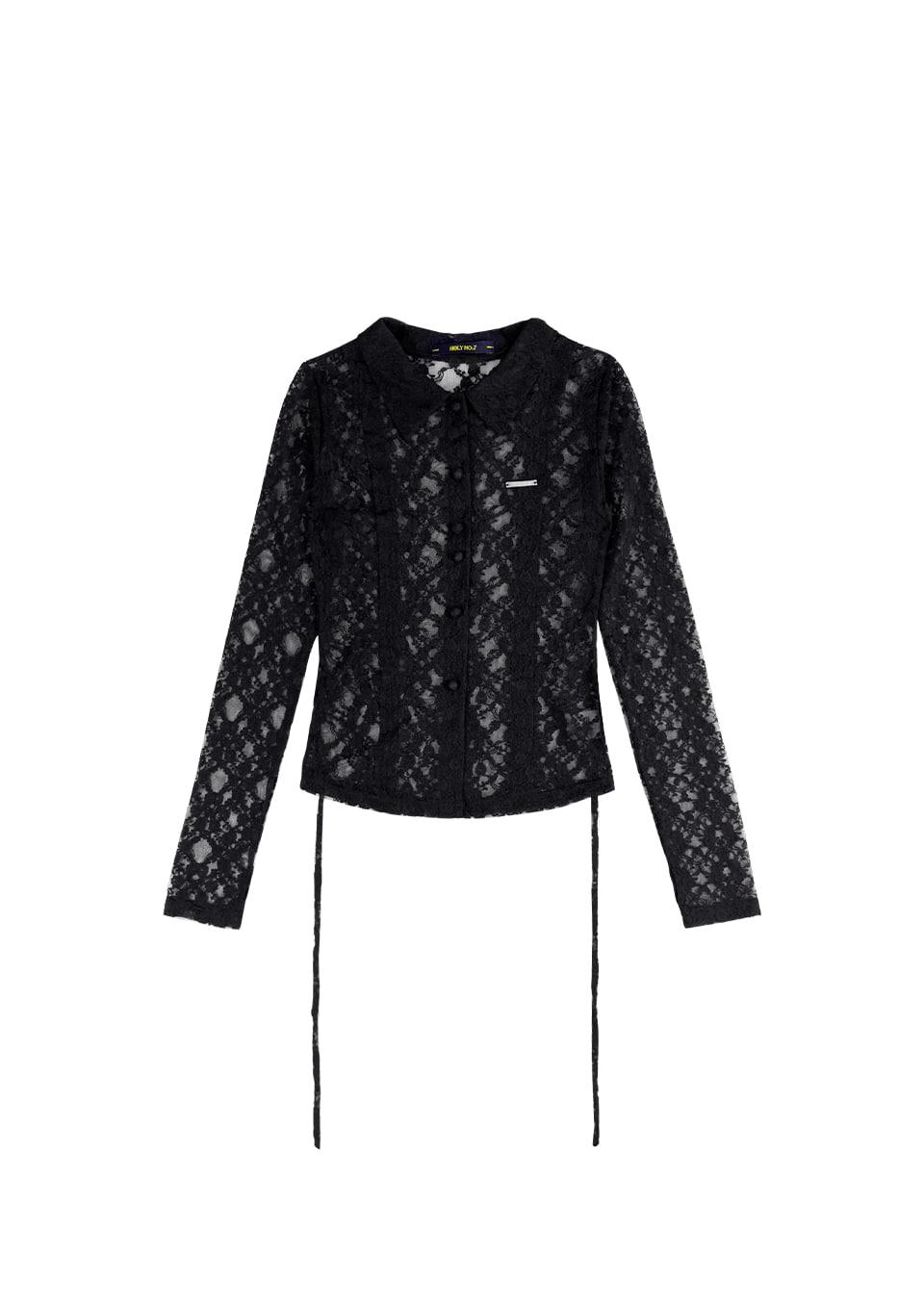레이스 스트랩 홀리 엠블럼 블라우스 블랙 lace strap holy emblem blouse BLACK