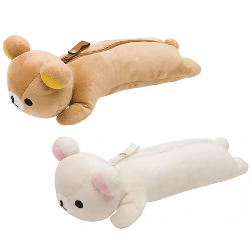 Kawaii Rilakkuma 플러시 연필 케이스 소녀 어린이 학교 Korilakkuma 곰 애니메이션 귀여운 연필 케이스 파우치 주최자 펜 가방