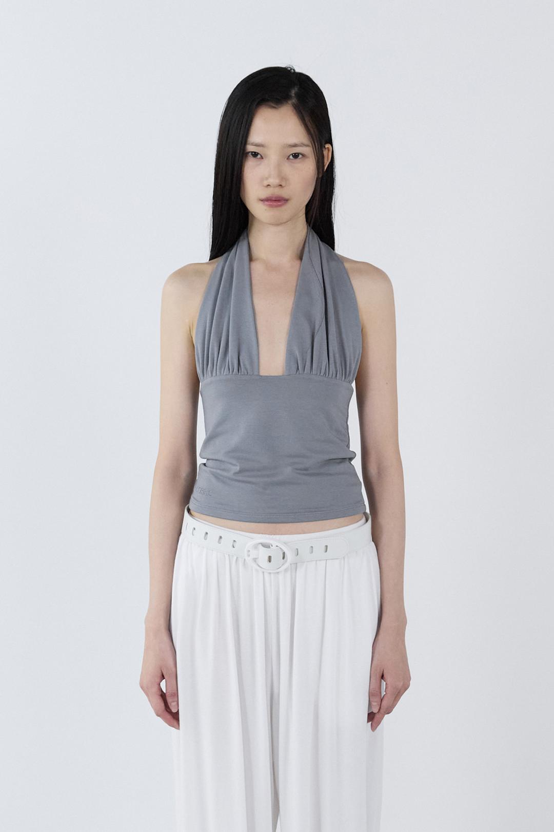 Halter Neck Cami Top _ Gray