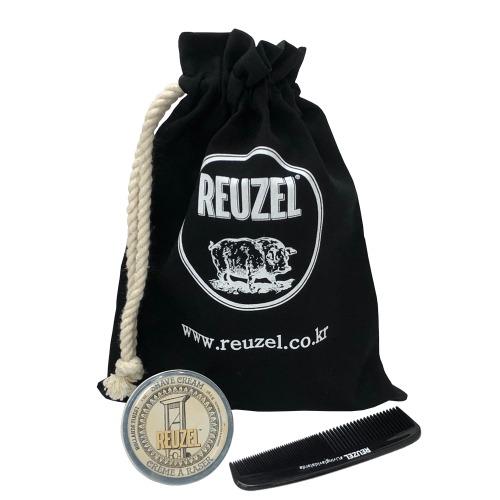 리우젤 코리아 여행용 블랙 파우치 세트 - 여행용 블랙 파우치 + 고보습 면도 크림 1oz (28.5g) + 클래식 포마드 빗