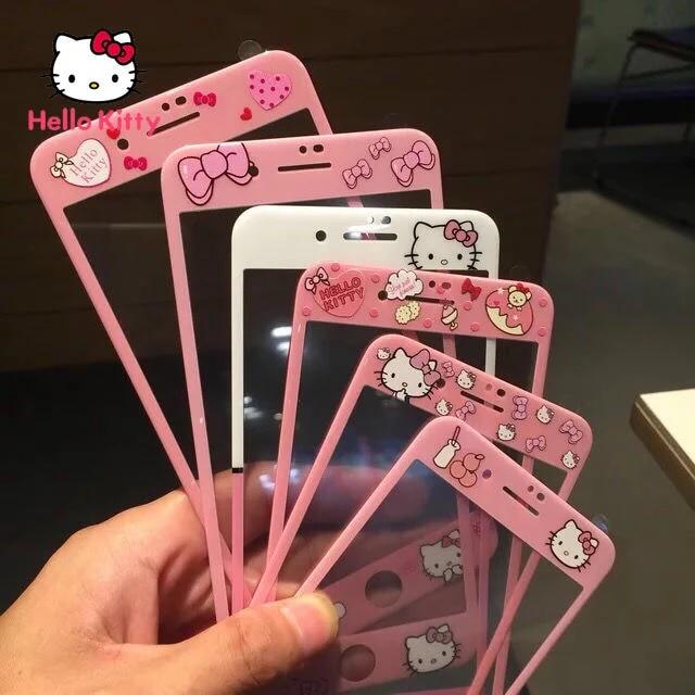 헬로 키티 아이폰 6 6s 6p 6sp 7 8 7p 8p 전체 화면 강화 필름 만화 방폭 필름 소프트 에지 컬러 필름