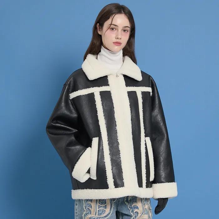 아티피셜 레더 무스탕 블랙