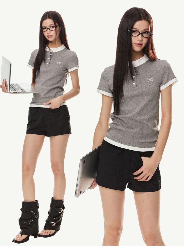 [EZEK] Fake Two-Piece Short Sleeve T-Shirt