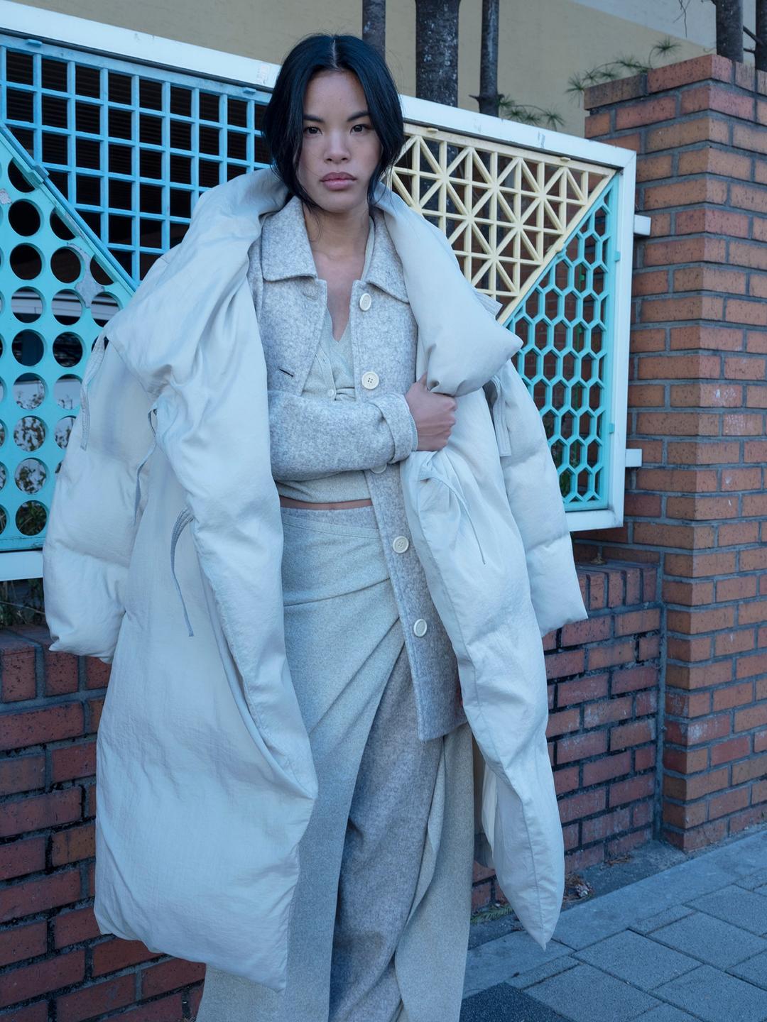 Ibul Duck Down Long Puffer - Ivory