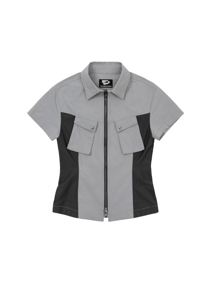 Panelled Zip Up Shirt Grey