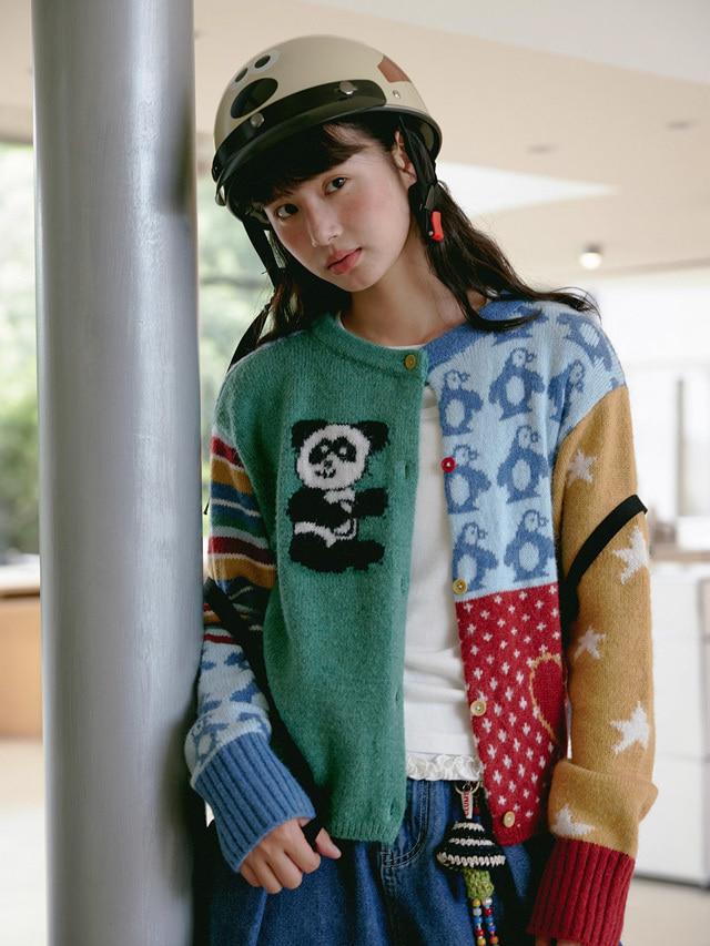 odd maker Contrast Pattern Knit Cardigan